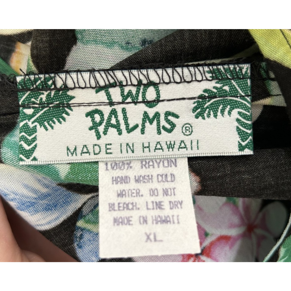 Vintage Made in Hawaii Tropical Floral Dress Black Rayon Aloha Midi XL - Picture 4 of 8